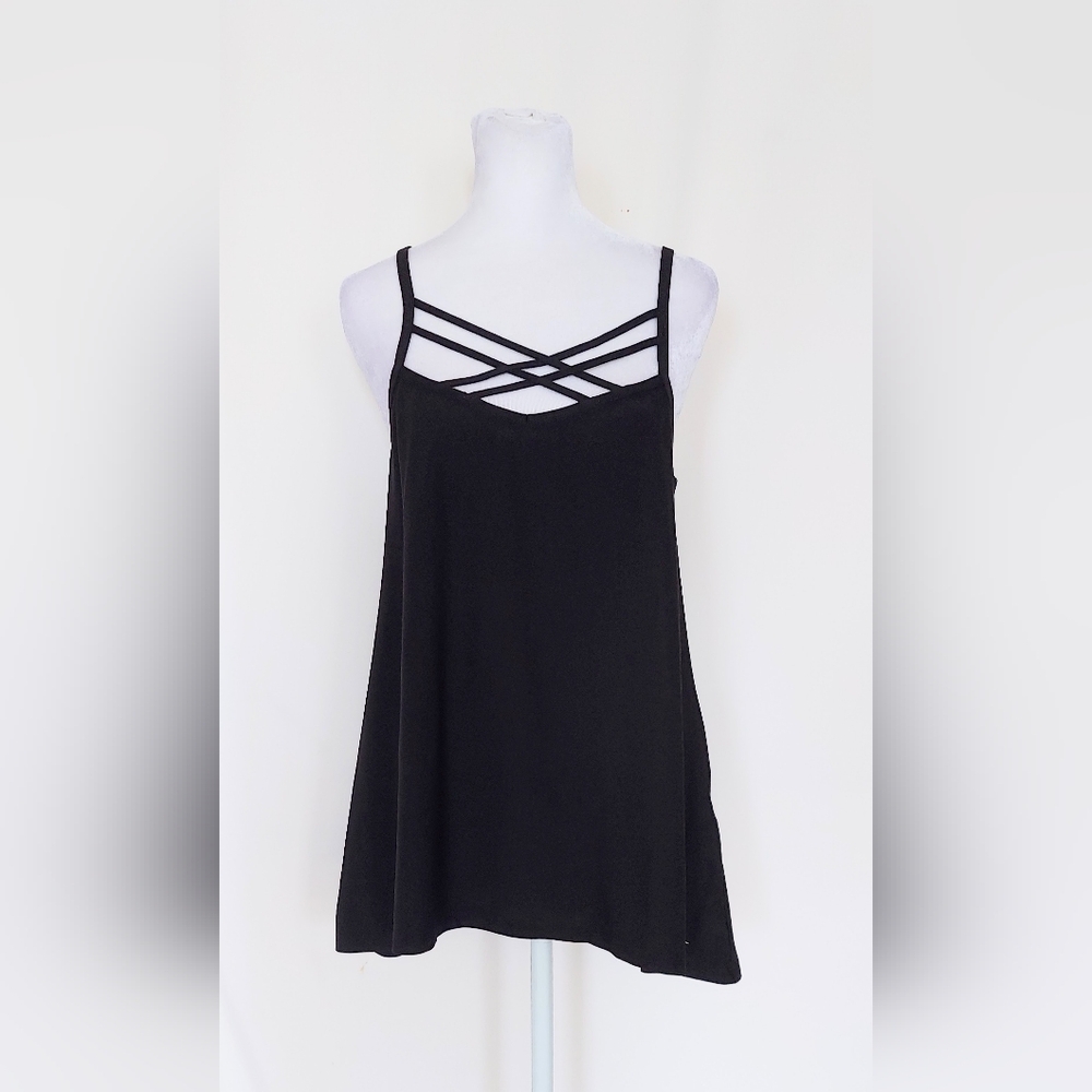 X by Gottex Crisscross Strap Loose Tank Top Black Size Medium